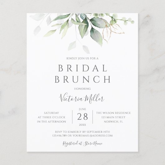 Papier Invitation de brunch de mariage avec eucalyptus et (Devant)