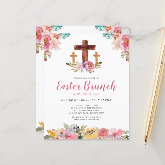 Papier Invitation de brunch de Pâques religieuse à l'aqua (Devant/Arrière en situation)