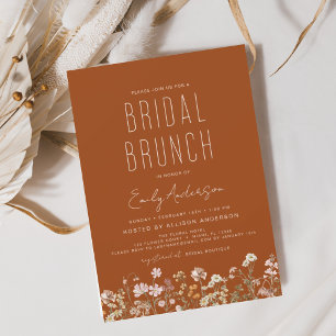 Papier Invitation de Brunch Fleur sauvage orange brûlé