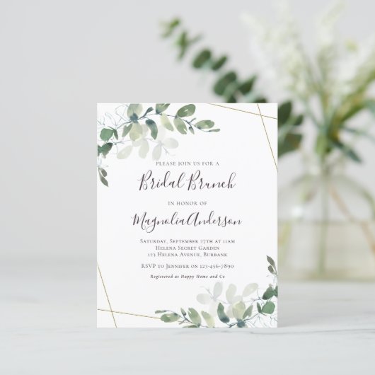 Papier Invitation de brunch nuptiale Eucalyptus Budget (Debout devant)