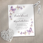 Papier Invitation de Brunch pour papillon rose Budget<br><div class="desc">Des amis Invitations et une famille pour honorer la future mariée avec cette invitation à Brunch nuptial abordable avec des papillons aquarelles. **VEUILLEZ LIRE AVANT D'ACHETER** 1. La papeterie budgétaire mesure 4, 5 po x 5, 6 po et s'intègre dans une enveloppe A6. Vous pouvez ajouter des enveloppes blanches à...</div>