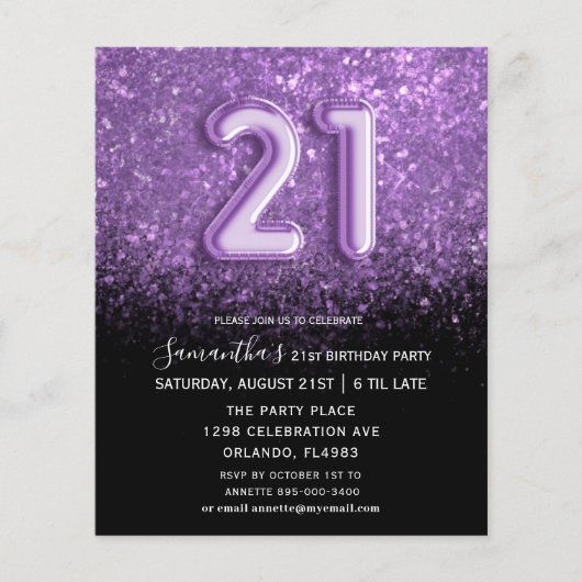 Papier Invitation de budget d'anniversaire avec paillette (Devant)