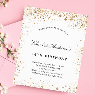 Papier Invitation de budget d'anniversaire blanc paillett