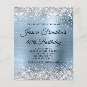 Papier Invitation de budget pour 40 ans argent pailleté b