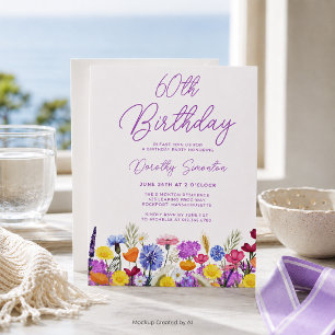 Papier Invitation de budget pour les 60 ans avec fleur sa
