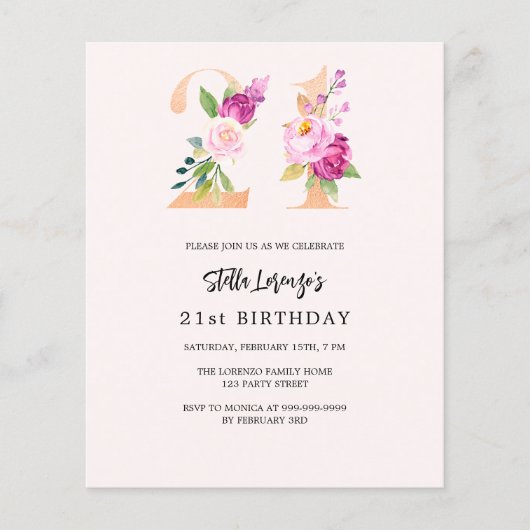 Papier Invitation de budget pour un 21e anniversaire à mo (Devant)