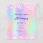 Papier Invitation de budget pour un Sweet 16 holographiqu (Devant)