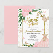 Papier Invitation de budget rose poussiéreux de papillons (Devant / Derrière)