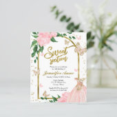 Papier Invitation de budget rose poussiéreux de papillons (Debout devant)