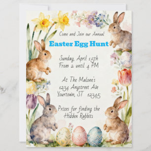 Papier Invitation de chasse aux œufs de Pâques avec lapin