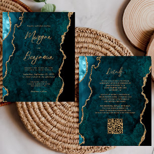 Papier Invitation de code QR du script d'Agate Turquoise