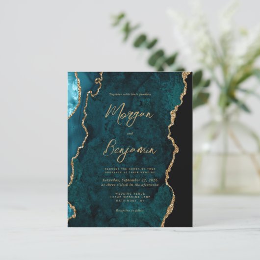 Papier Invitation de code QR du script d'Agate Turquoise  (Debout devant)