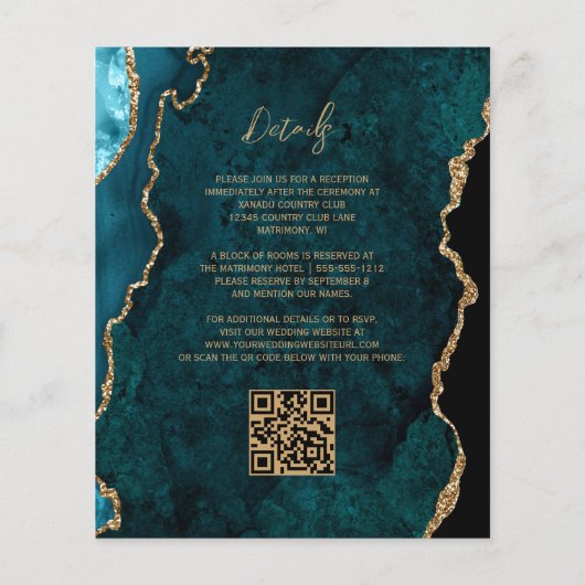 Papier Invitation de code QR du script d'Agate Turquoise  (Dos)