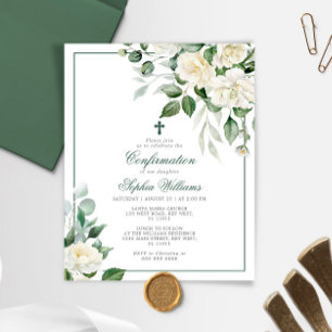 Papier Invitation de confirmation blanche Eucalyptus Budg