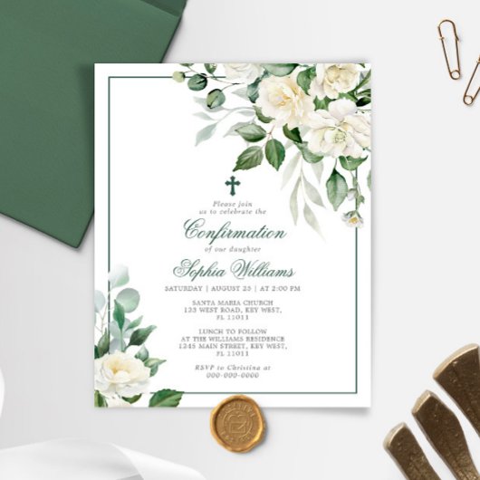 Papier Invitation de confirmation blanche Eucalyptus Budg