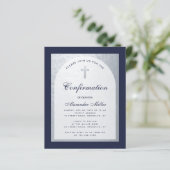 Papier Invitation de confirmation bleu marine argenté bud (Debout devant)