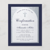Papier Invitation de confirmation bleu marine argenté bud (Devant)