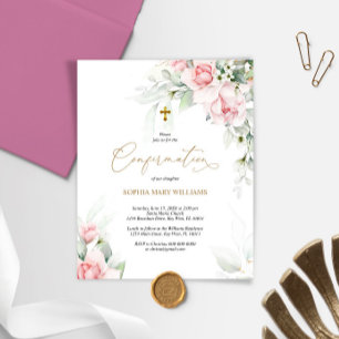 Papier Invitation de confirmation Budget Blush & Eucalypt