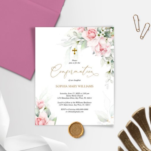 Papier Invitation de confirmation Budget Blush & Eucalypt