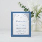 Papier Invitation de confirmation Classique Bleu Argent B (Debout devant)