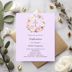 Papier Invitation de confirmation croix florales lavande