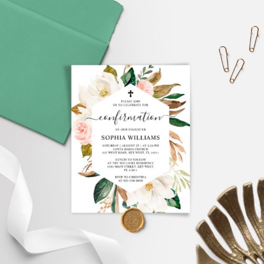 Papier Invitation de confirmation de cadre Magnolia Budge