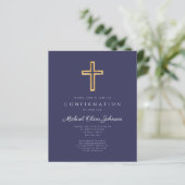 Papier Invitation de confirmation de croix bleu marine à (Debout devant)