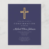 Papier Invitation de confirmation de croix bleu marine à (Devant)