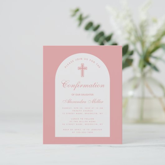 Papier Invitation de confirmation de fille Rose Dusty Bud (Debout devant)