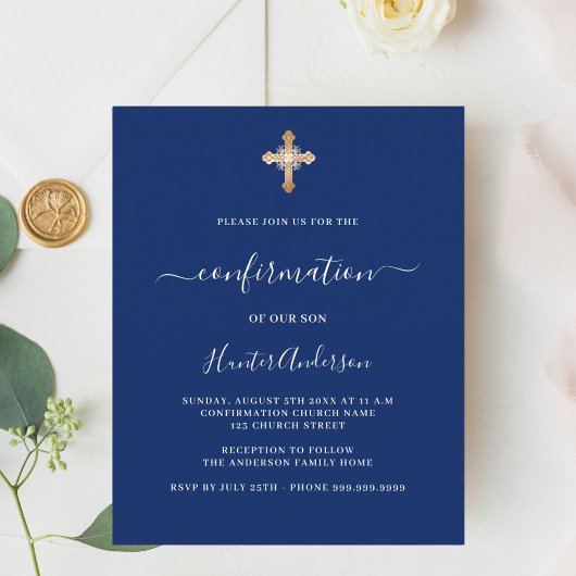 Papier invitation de confirmation de la Croix bleue marin