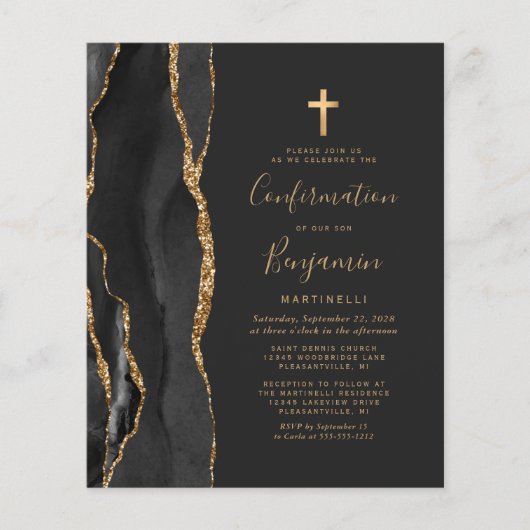 Papier Invitation de confirmation de l'âge d'or Budget Bl (Devant)