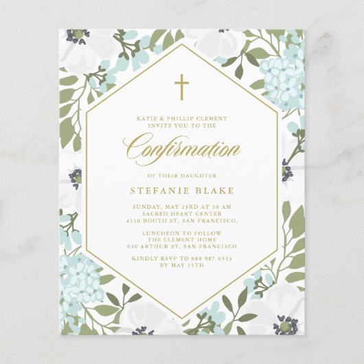 Papier Invitation de confirmation de l'anémone blanc (Devant)