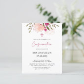 Papier Invitation de confirmation de l'aquarelle rose du  (Debout devant)