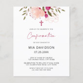 Papier Invitation de confirmation de l'aquarelle rose du  (Devant)