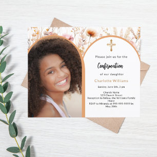 Papier Invitation de confirmation de photo de fleurs sauv