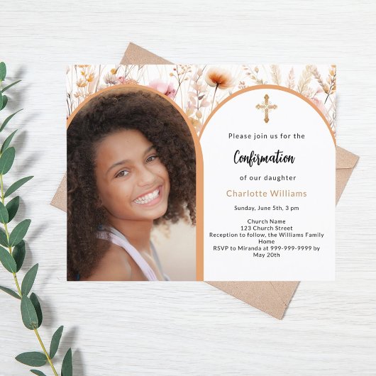 Papier Invitation de confirmation de photo de fleurs sauv