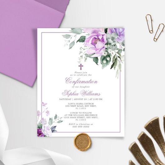 Papier Invitation de confirmation de violet Eucalyptus bu