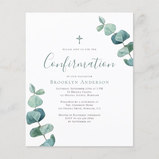 Papier Invitation de confirmation du budget | Eucalyptus  (Devant)