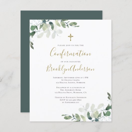 Papier Invitation de confirmation du budget | Eucalyptus  (Devant / Derrière)