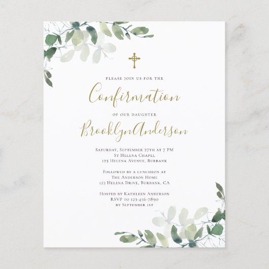 Papier Invitation de confirmation du budget | Eucalyptus  (Devant)