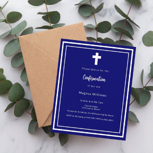 Papier Invitation de confirmation du garçon bleu marine