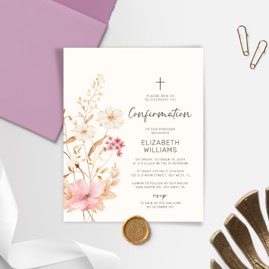 Papier Invitation de confirmation du jardin du Fleur sauv