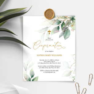 Papier Invitation de confirmation Eucalyptus et Or Budget