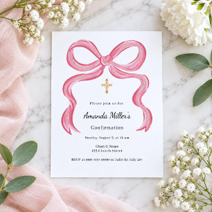 Papier Invitation de confirmation Fille au Nœud Rose