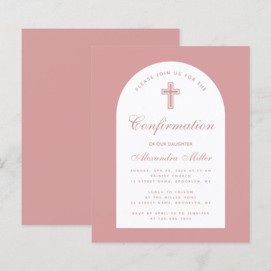 Papier Invitation de confirmation fille Budget Dusty Rose (Devant / Derrière)