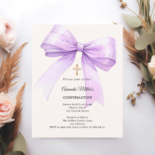 Papier Invitation de confirmation fille crème à ruban lav