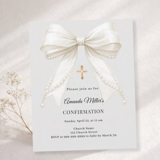 Papier Invitation de confirmation fille gris arc en satin