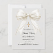 Papier Invitation de confirmation fille gris arc en satin (Devant)