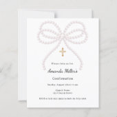 Papier Invitation de confirmation fille perles arc rose (Devant)