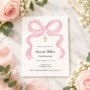 Papier Invitation de confirmation fille ruban rose crème